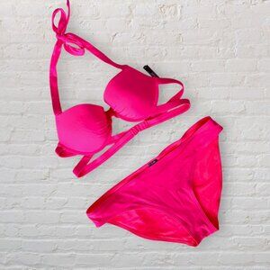 AERIE 2-PC Hot Pink Underwire Bikini Swimsuit Barbiecore 36B Bottoms L